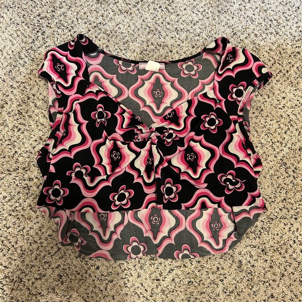 Chic Women's Floral Blouse in Pink and Black